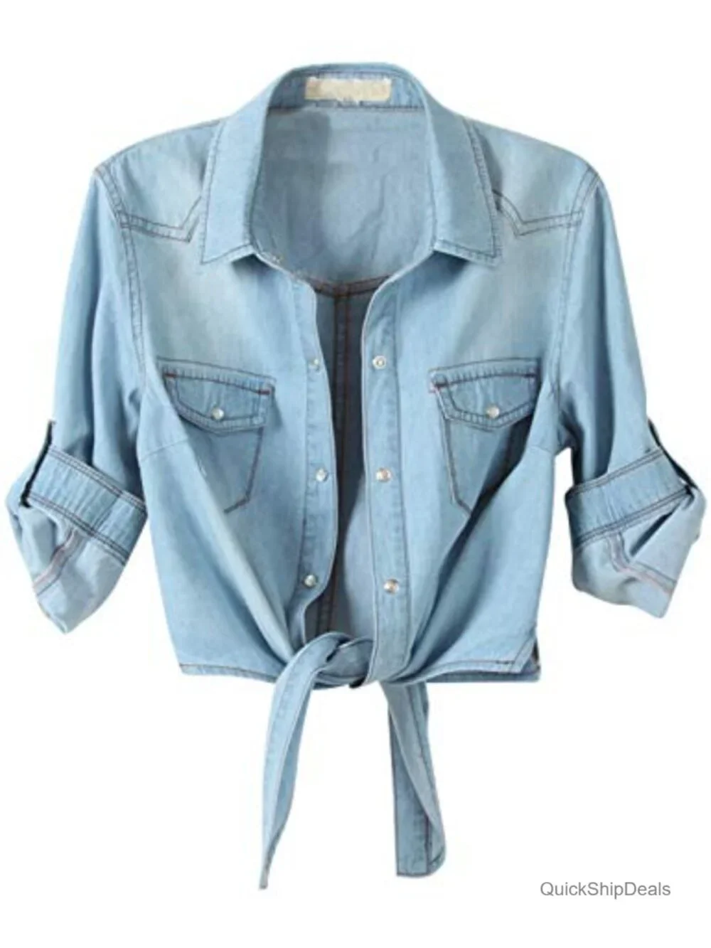 Button Down Crop Top with Tie Front